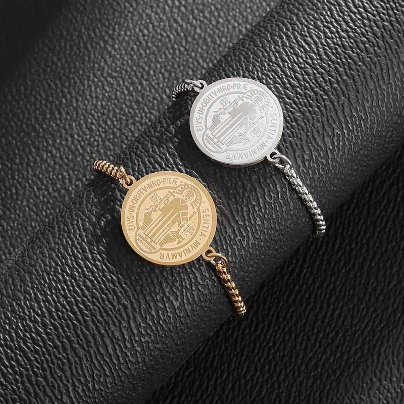 Christiandiscipleshop St. Benedict Engraved Medal Adjustable Bracelet