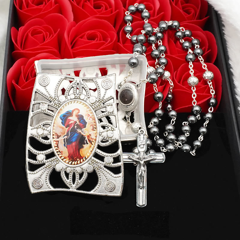 christiandiscipleshop Hematite Rosary with Blessed Virgin Mary Medal