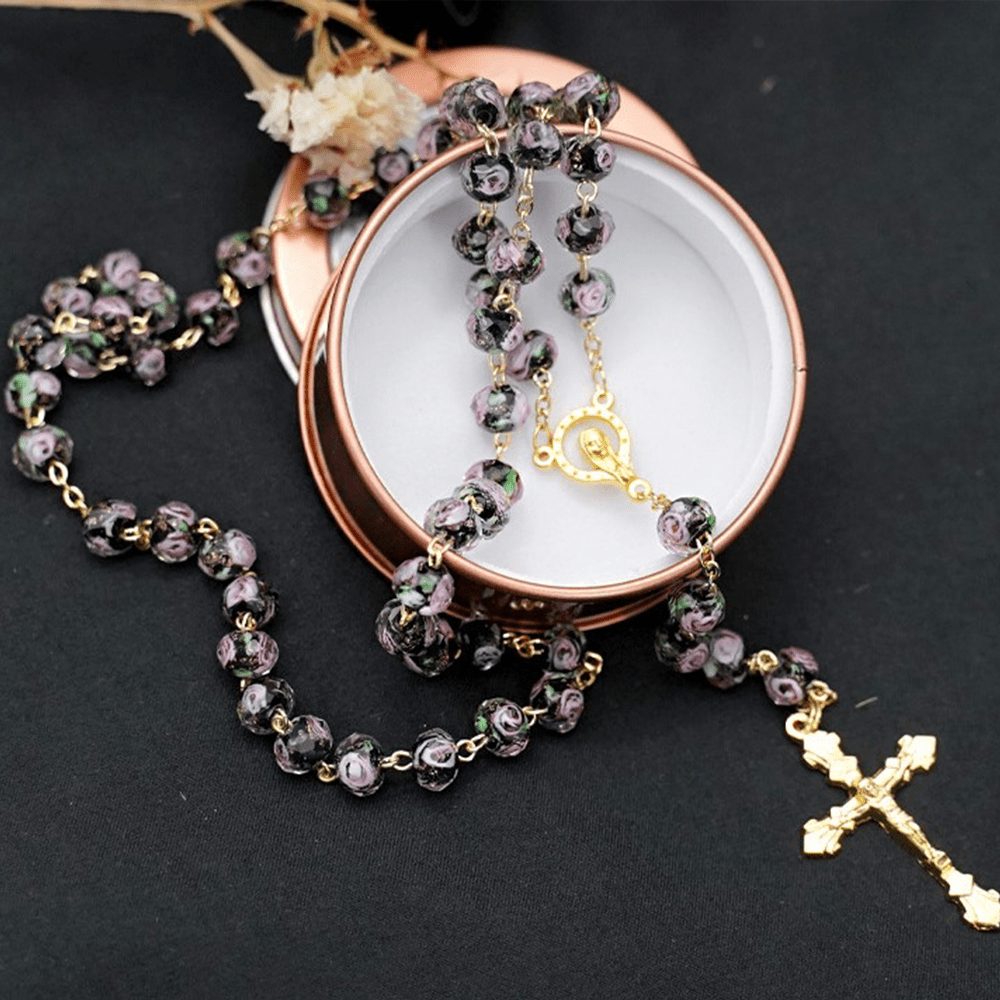 Christiandiscipleshop Flower Rose Glazed Beads Rosary with Mary & Crucifix