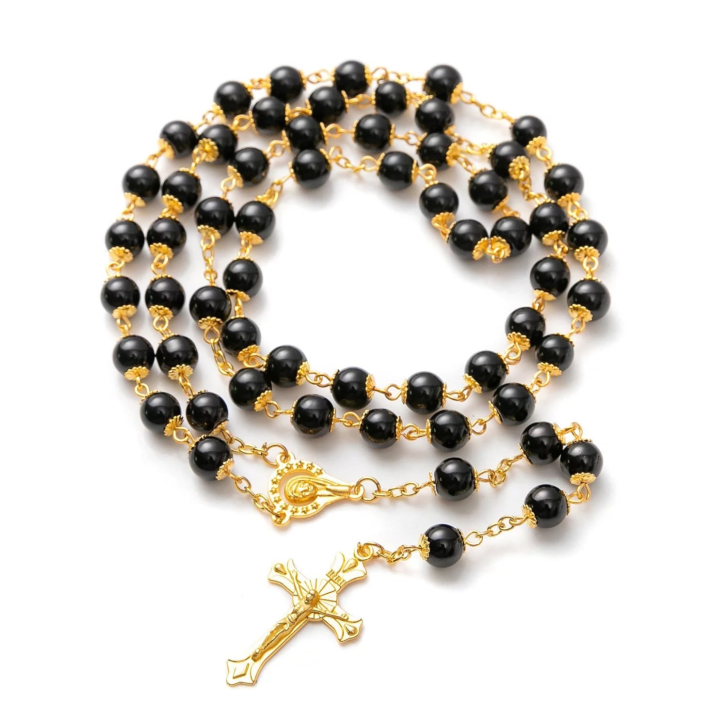 Black Pearl Beads Praying Rosary with Crucifix
