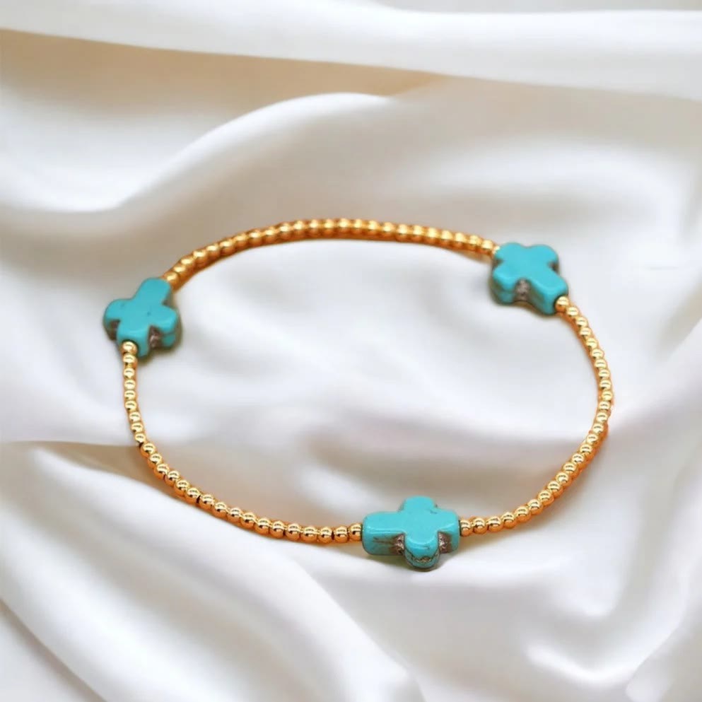 Christiandiscipleshop Original Design Turquoise Cross Beads Bracelet