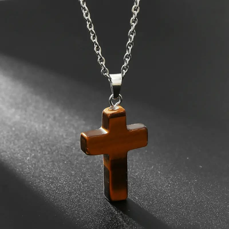 Christiandiscipleshop Natural Stone Cross Gemstone Pendant Necklace