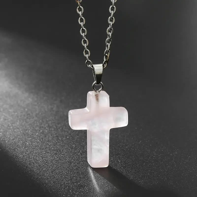 Christiandiscipleshop Natural Stone Cross Gemstone Pendant Necklace
