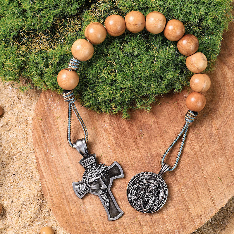 Holy Mother of Consolation & Jesus Cross Olive Wood Single Decade Rosary
