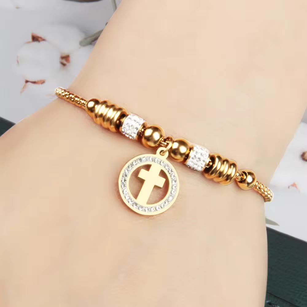 Christiandiscipleshop Crafted Circle Cross Charm Zirconia  Bracelet