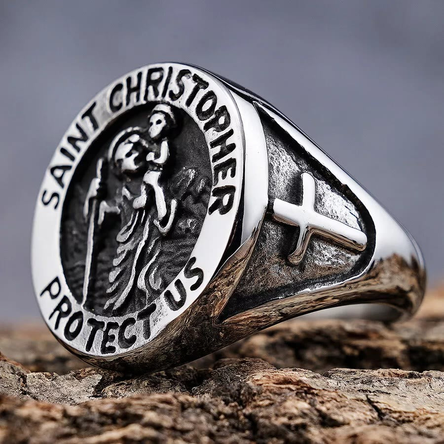 Christiandiscipleshop Saint Christopher Protect Us Medal Signet Ring