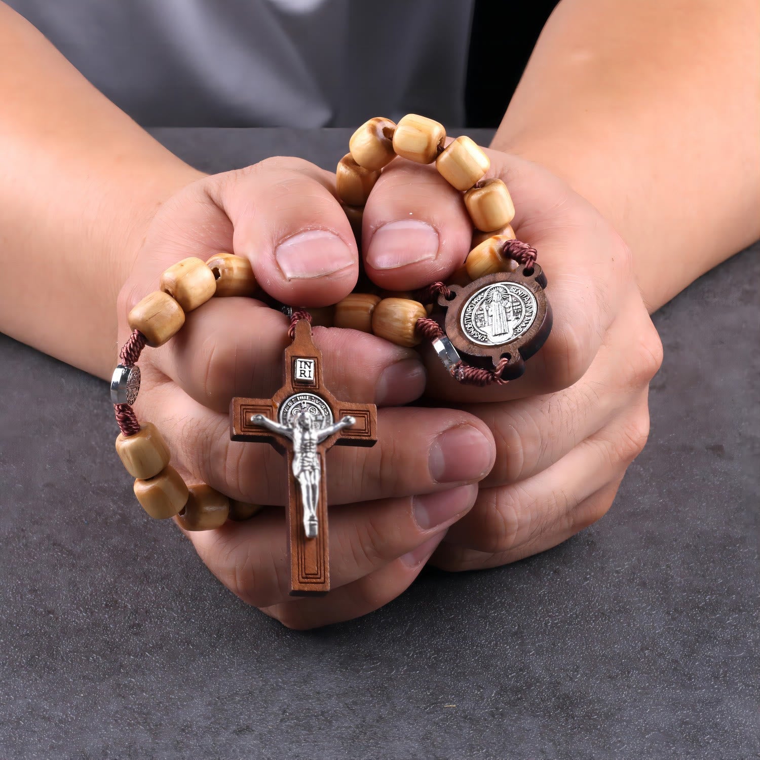 Crafted Natural Wood St. Benedict Crucifix Rosary