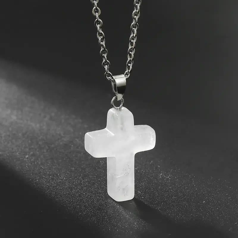 Christiandiscipleshop Natural Stone Cross Gemstone Pendant Necklace