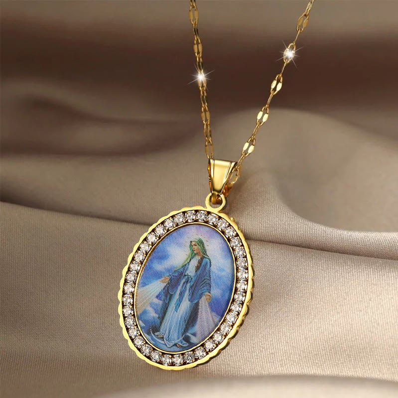christiandiscipleshop Virgin Mary Painting Necklace Religious Icon Jewelry