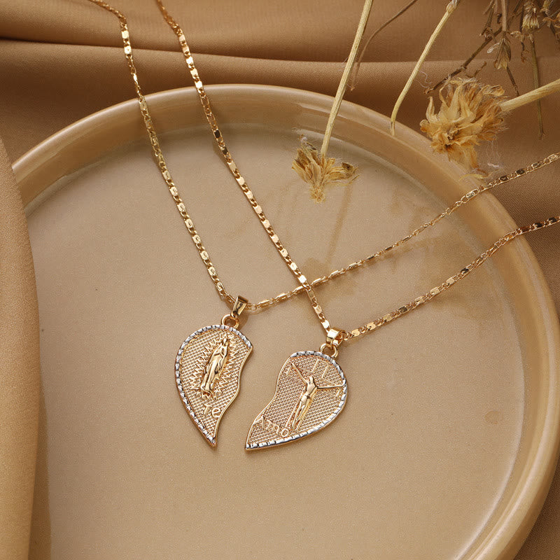 christiandiscipleshopthe Our Lady of Guadalupe & Crucifix 2-in-1 Heart Stacking Necklace