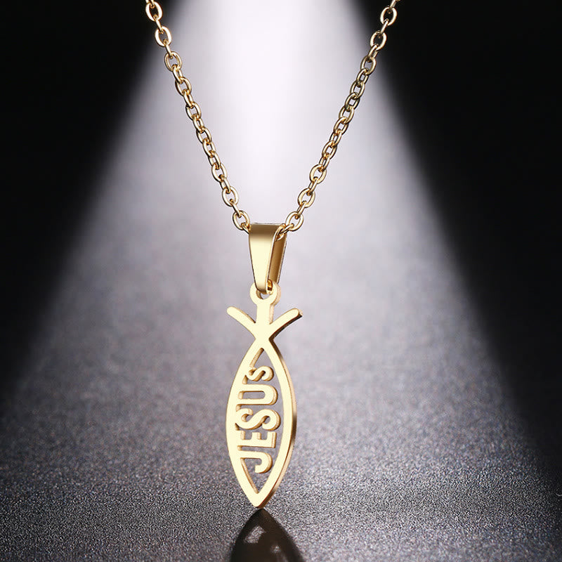 Christianartworkshop Chain Jesus Fish Shape Necklace