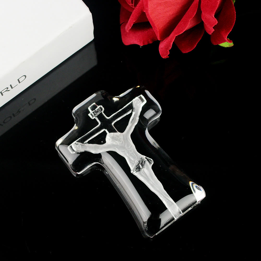 Christiandiscipleshop Classic Style White Crystal Clear Crucifix Jesus Cross Desktop Ornaments