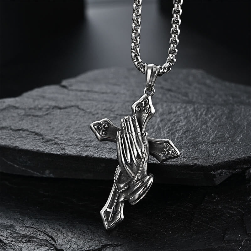 Christiandiscipleshop Praying Hands Cross Stainless Steel Pendant Necklace
