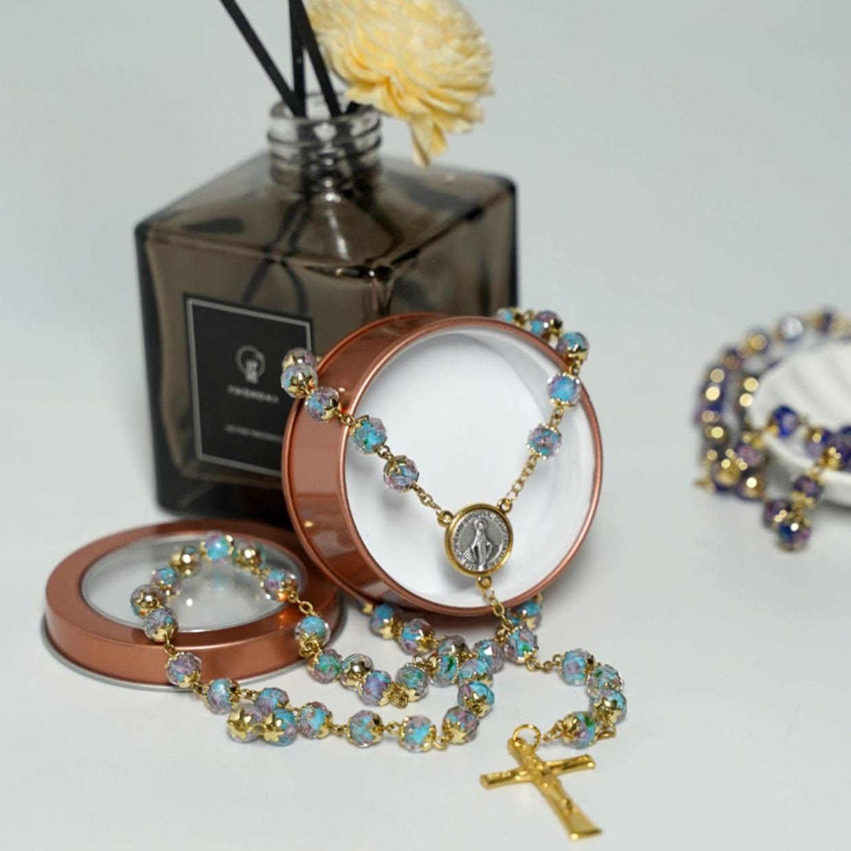 christiandiscipleshop Virgin Mary Glazed Multi-color Crystal Rosary