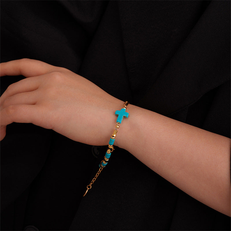 Christiandiscipleshop Niche Turquoise Cross Golden Chain Bracelet