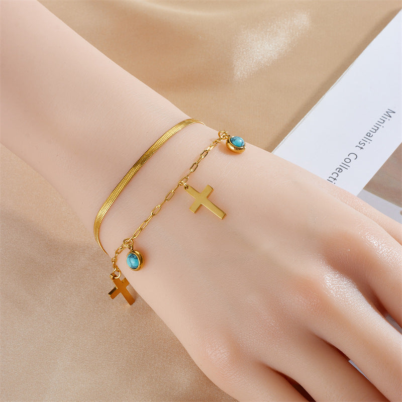 christiandiscipleshop Turquoise Embellished Double Layer Bracelet