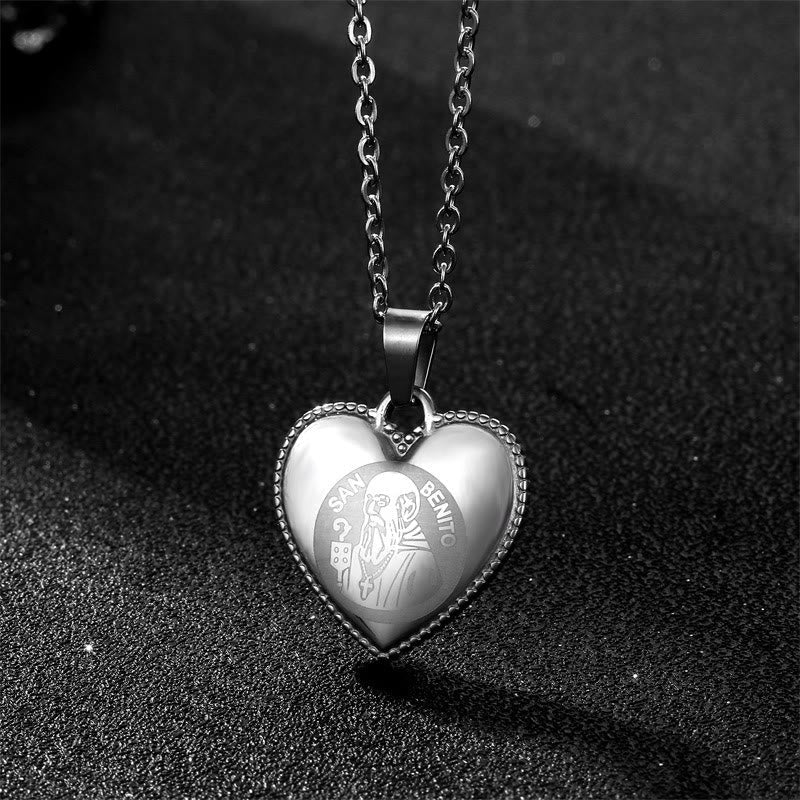 Christianartworkshop Classic St. Benedict Medal Heart Necklace