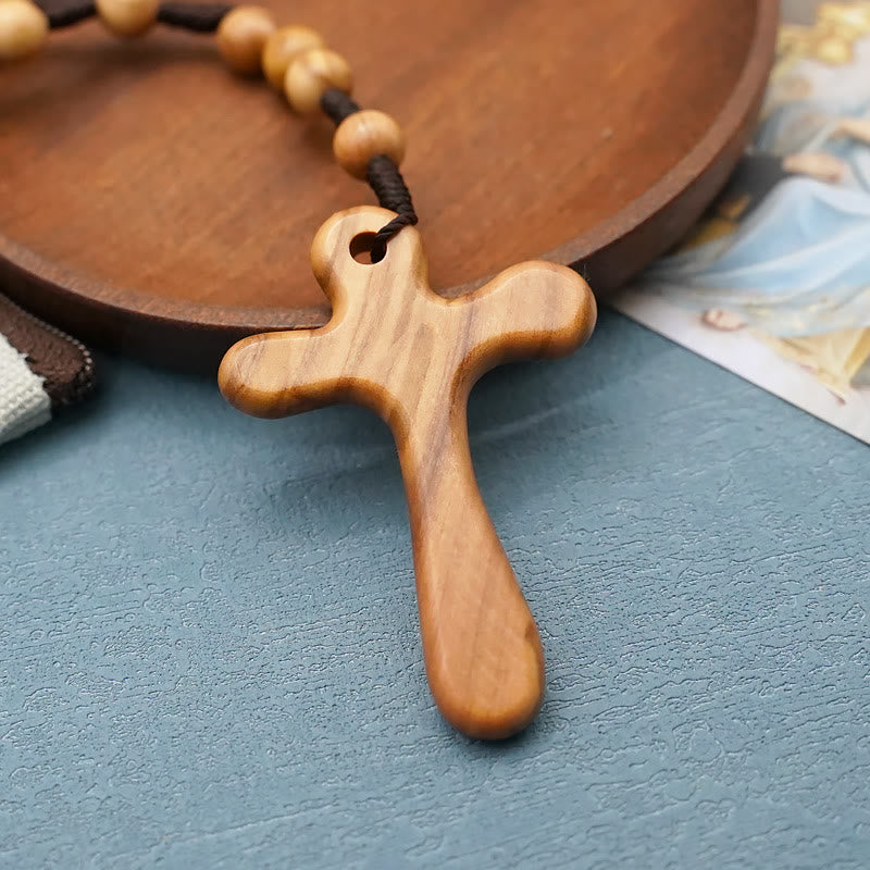 christiandiscipleshop Handmade Polished Olive Wood Cross Car Rosary