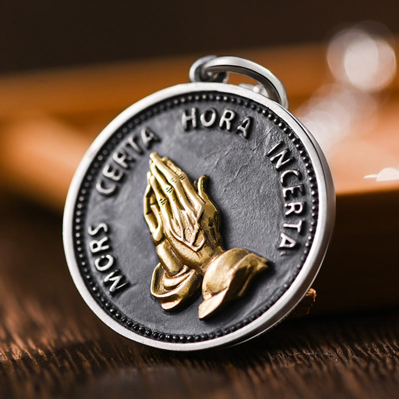 Christiandiscipleshop Praying Hands Retro Coin Solid Pendant Necklace