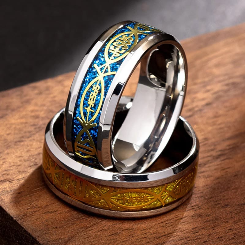 Christiandiscipleshop Rustic Stainless Steel Ring: "Jesus" in Fish