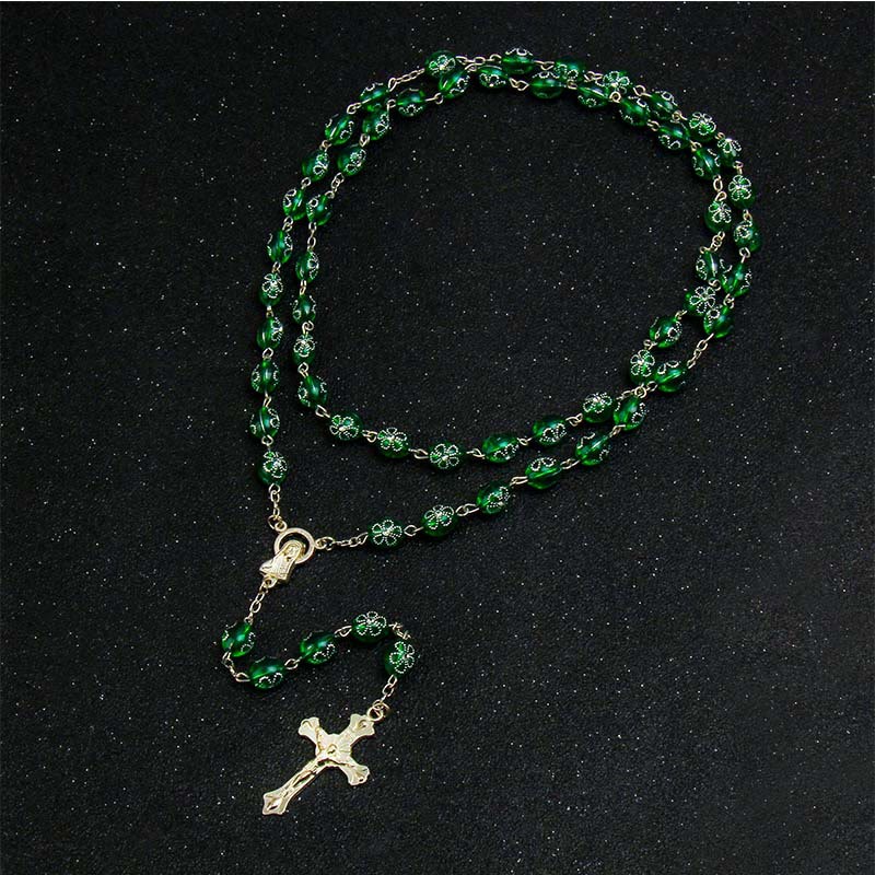 Jesus Cross Flower Beads Multicolor Rosary