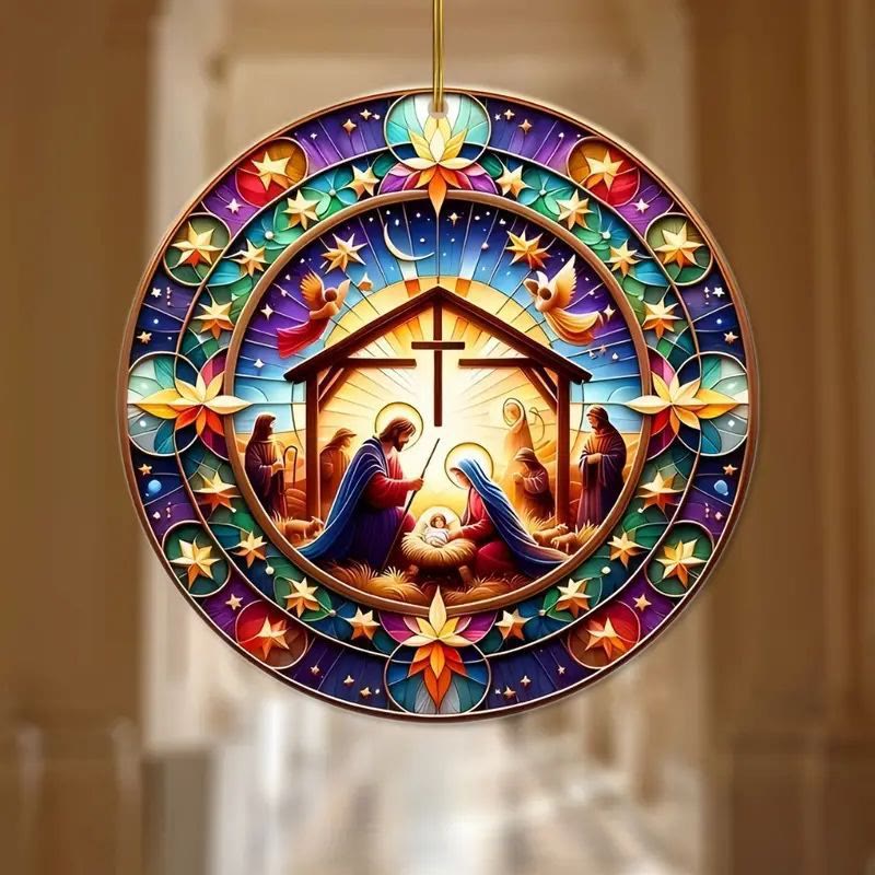 christiandiscipleshop Stained Glass Styles Colorful Nativity Hanging Ornaments A