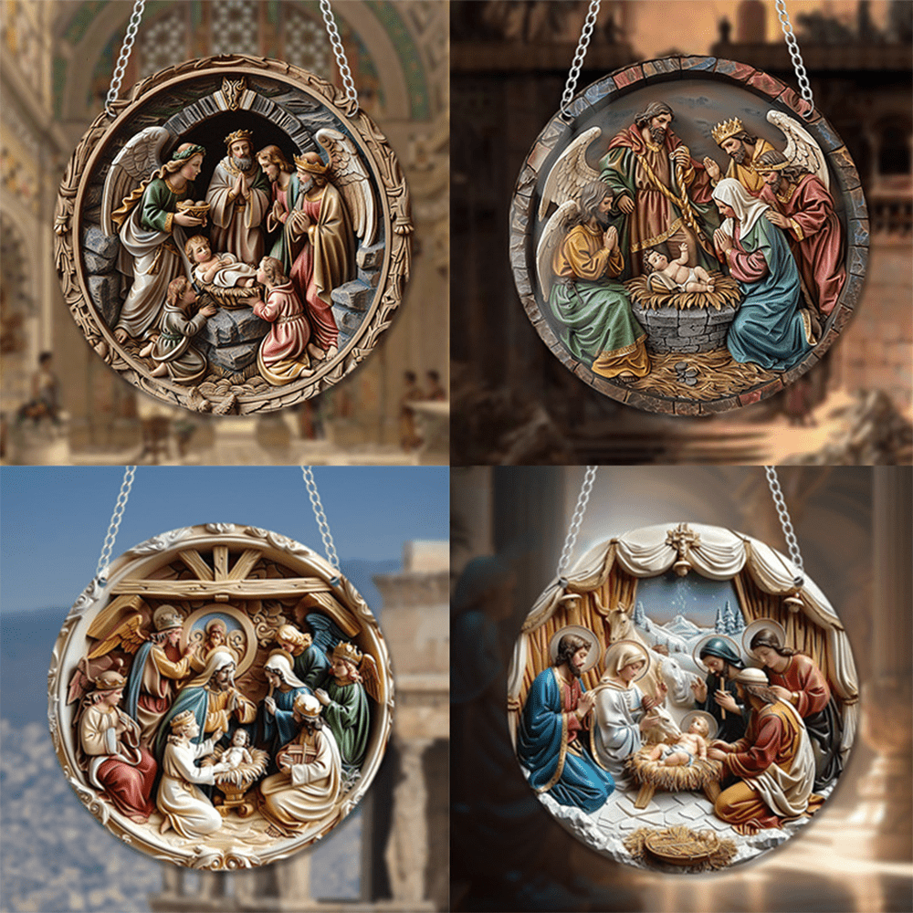 Christianartworkshop 4 Realistic Colored Sculpture Styles Christmas Nativity Hanging Ornaments