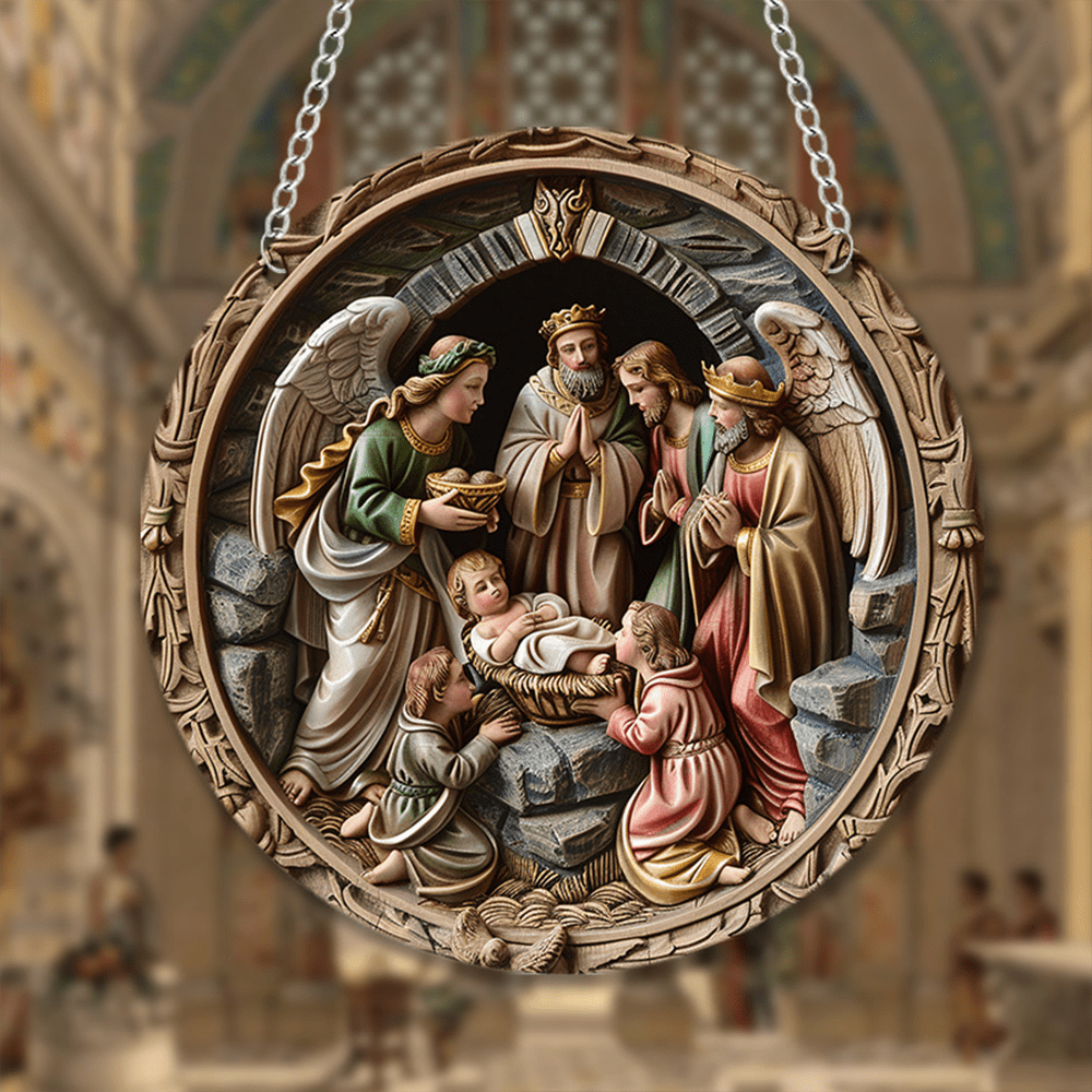 Christianartworkshop 4 Realistic Colored Sculpture Styles Christmas Nativity Hanging Ornaments