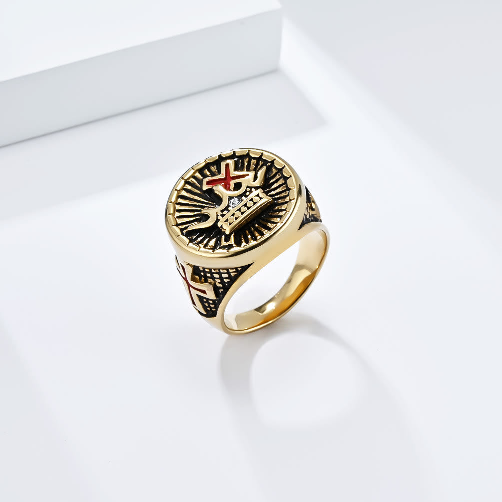 Christiandiscipleshop Retro Style Cross & Crown Titanium Ring