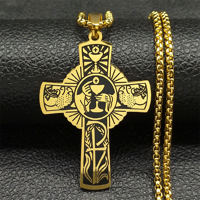 Christiandiscipleshop Multi-element Style Eucharist Halo Grapevine Cross Necklace