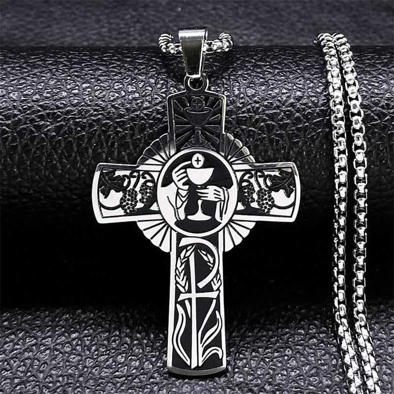Christiandiscipleshop Multi-element Style Eucharist Halo Grapevine Cross Necklace