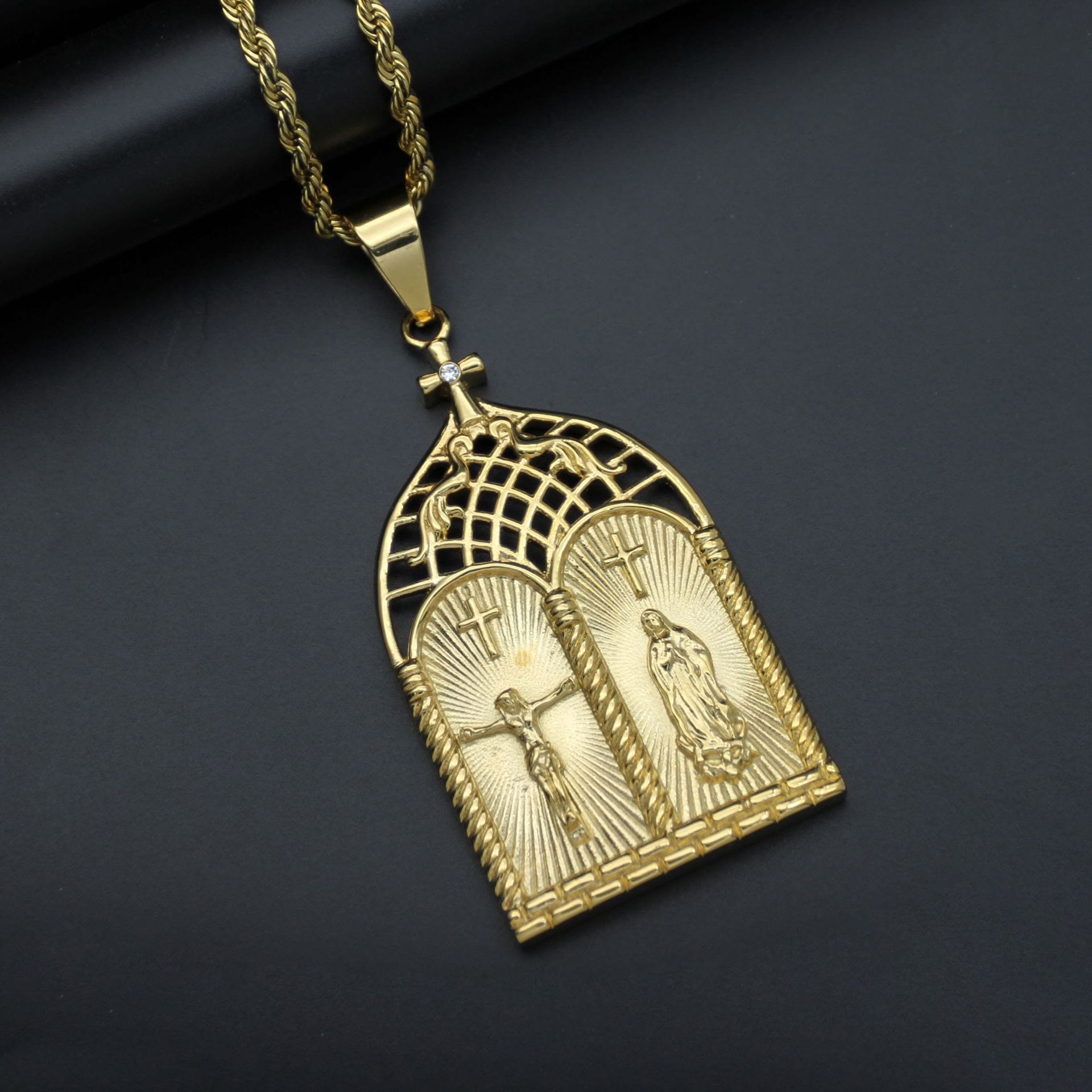 Christiandiscipleshop Classic Style Jesus & Our Lady Church Door Necklace