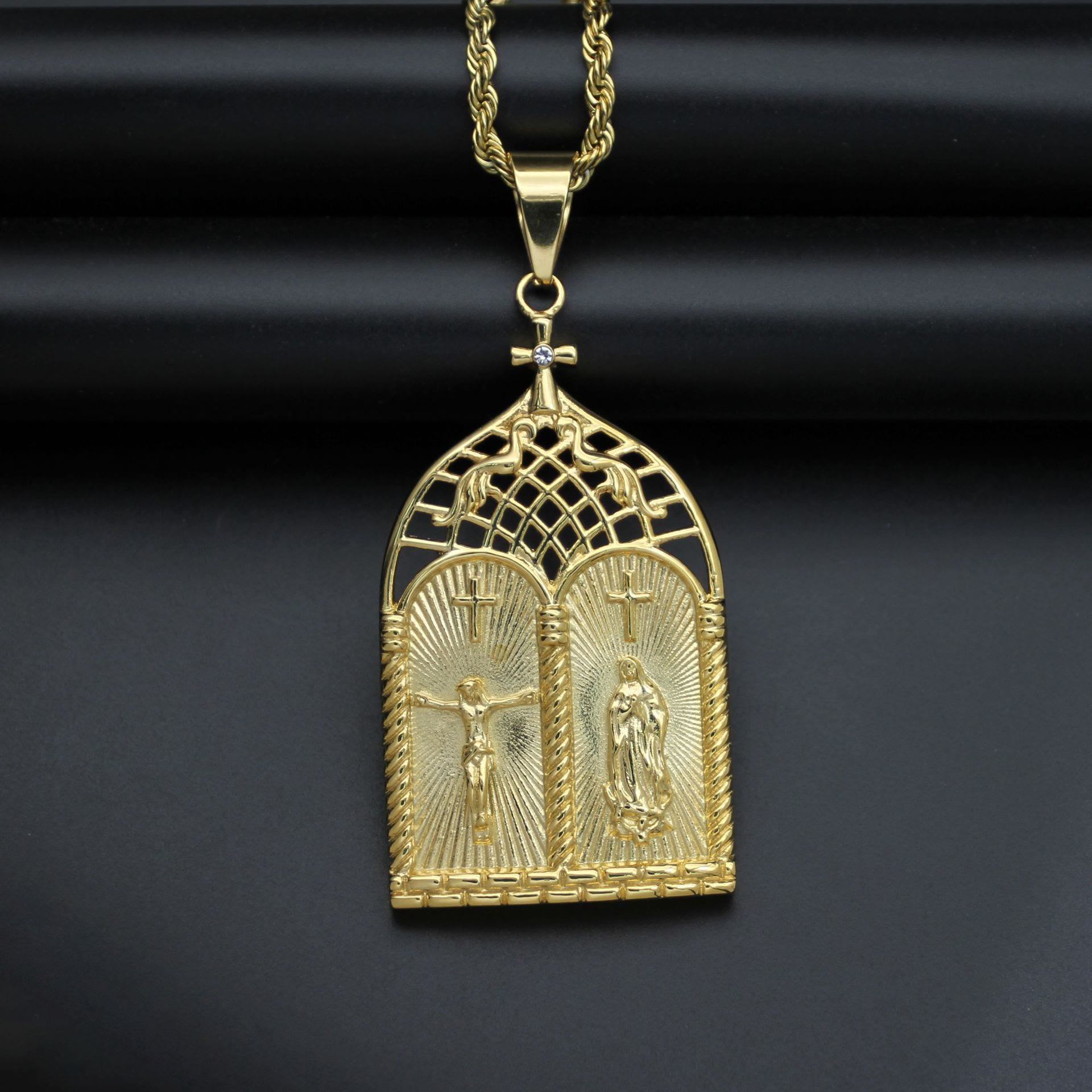 Christiandiscipleshop Classic Style Jesus & Our Lady Church Door Necklace