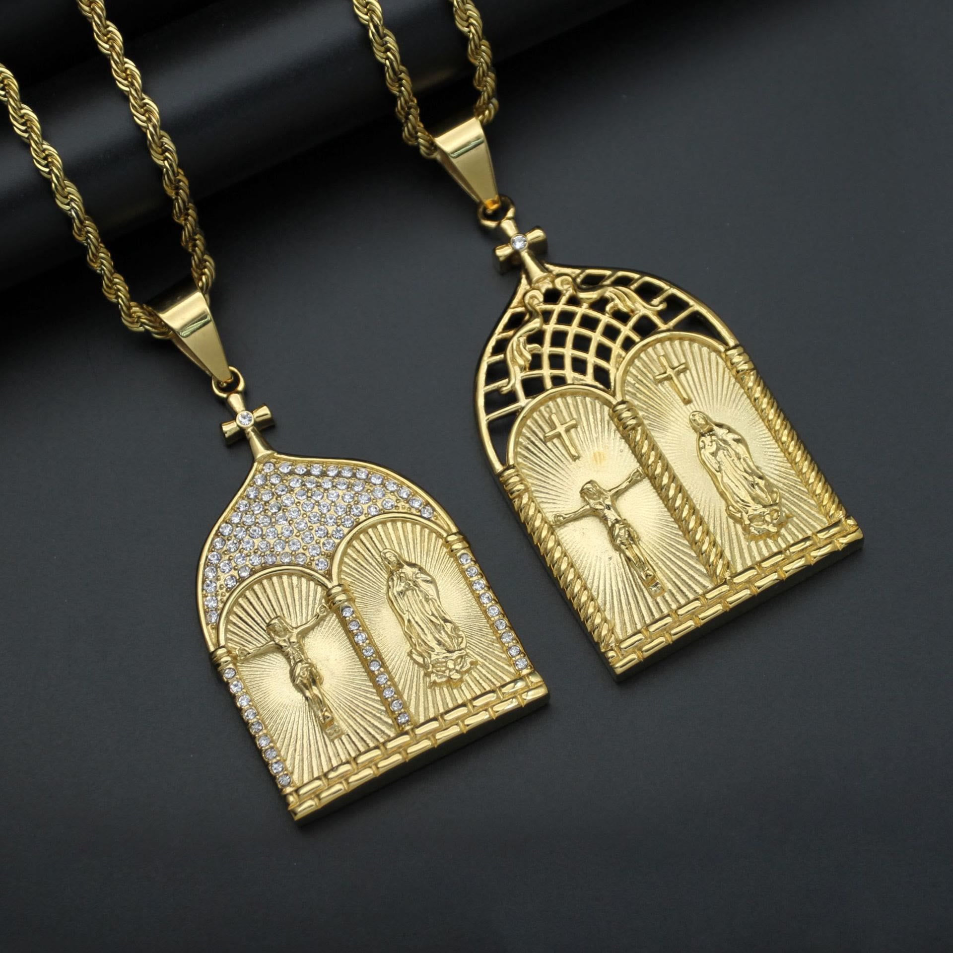 Christiandiscipleshop Classic Style Jesus & Our Lady Church Door Necklace