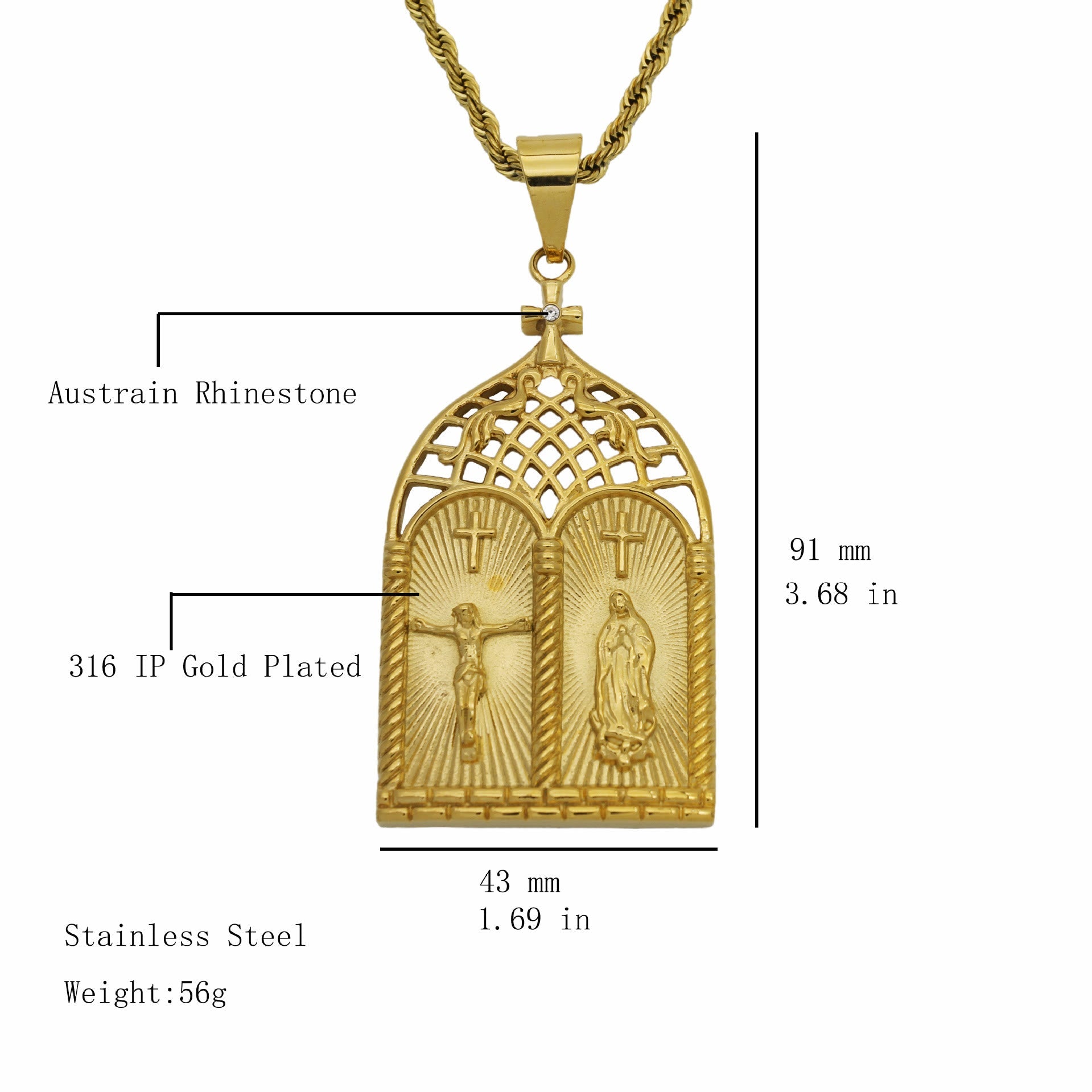 Christiandiscipleshop Classic Style Jesus & Our Lady Church Door Necklace
