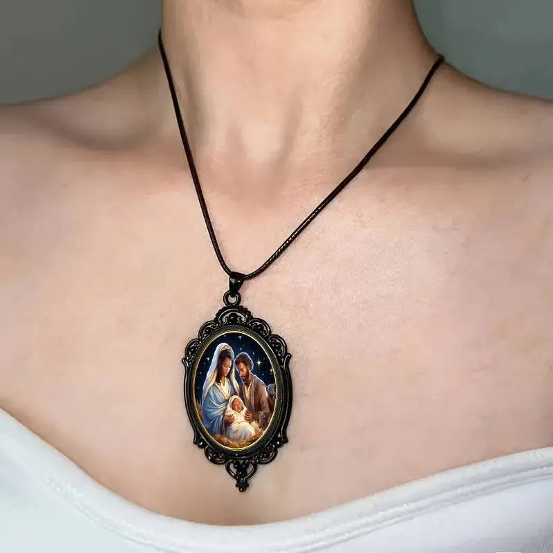 Christiandiscipleshop Gothic Style Black Vintage Border Nativity Alloy Necklace