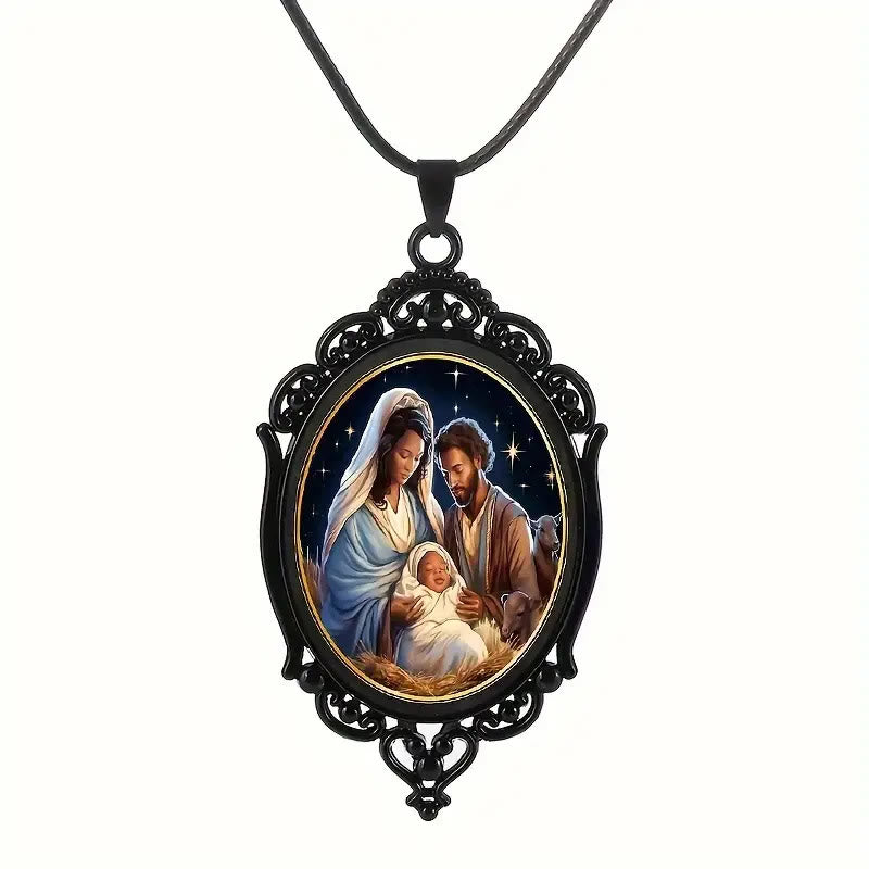 Christiandiscipleshop Gothic Style Black Vintage Border Nativity Alloy Necklace