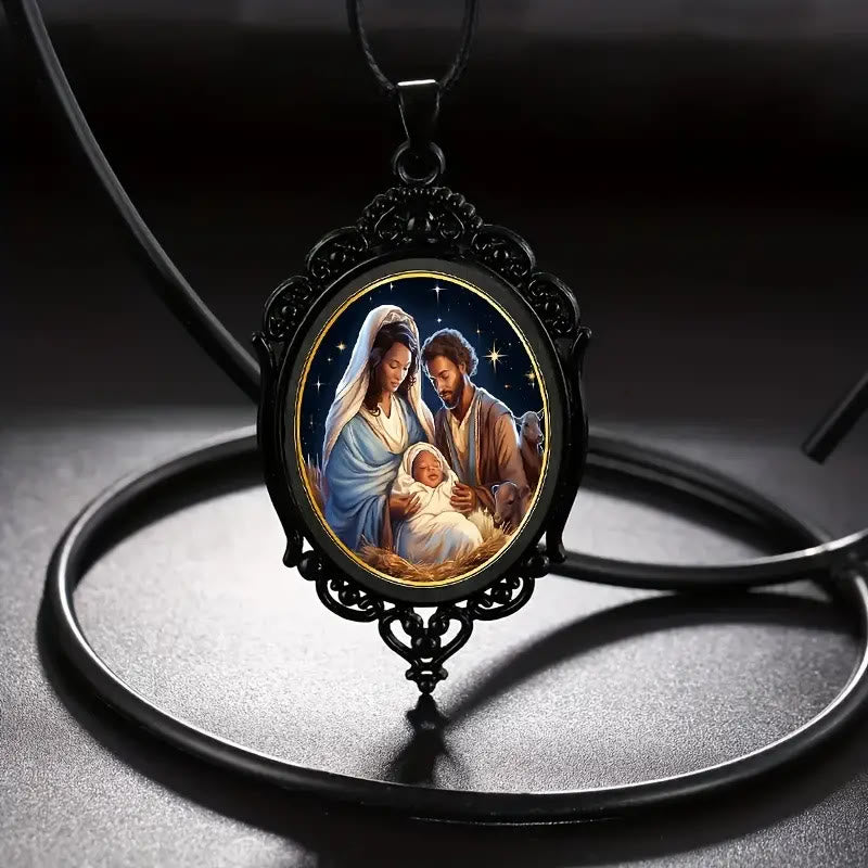 Christiandiscipleshop Gothic Style Black Vintage Border Nativity Alloy Necklace