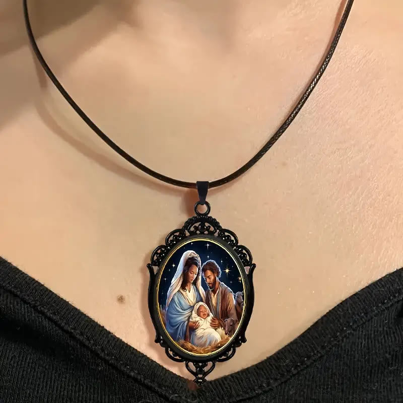 Christiandiscipleshop Gothic Style Black Vintage Border Nativity Alloy Necklace