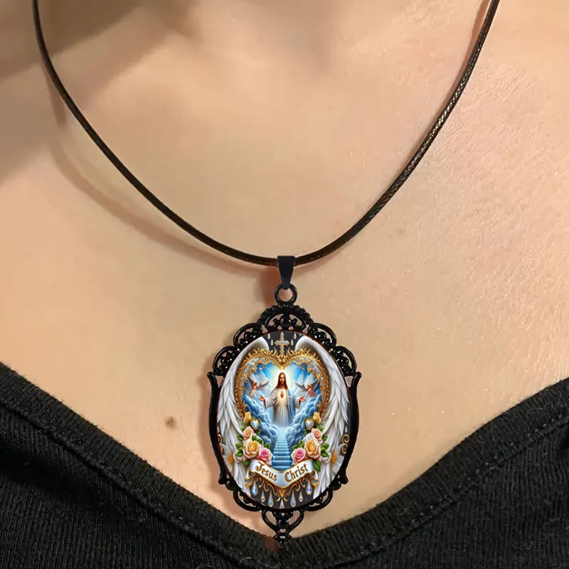 Christiandiscipleshop Gothic Style Vintage Border Jesus Our Father Colorful Necklace