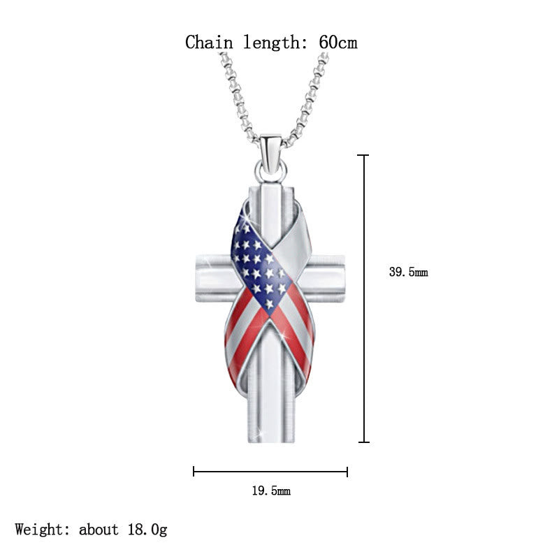 christiandiscipleshop Modern Style American Flag Icon Cross Pendant Alloy Necklace