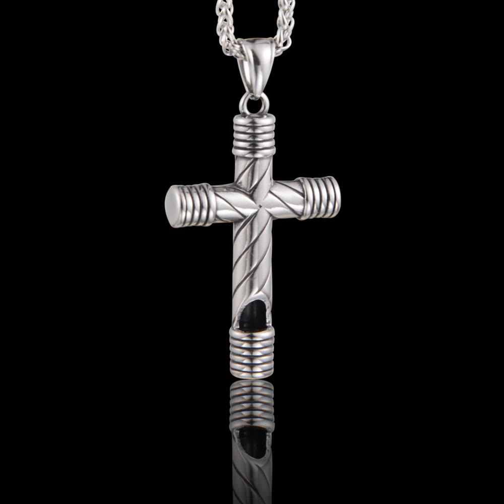 christiandiscipleshop Minimalist Style Functional Whistle Cross Titanium Necklace
