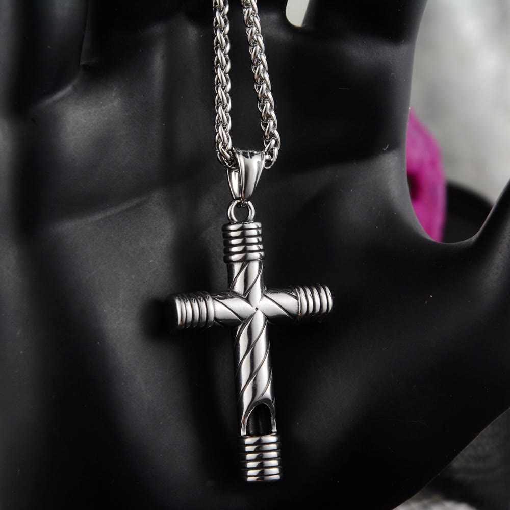 christiandiscipleshop Minimalist Style Functional Whistle Cross Titanium Necklace