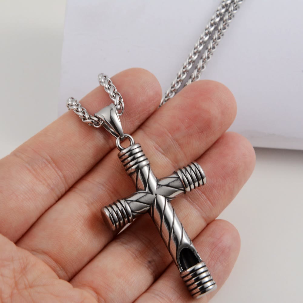 christiandiscipleshop Minimalist Style Functional Whistle Cross Titanium Necklace
