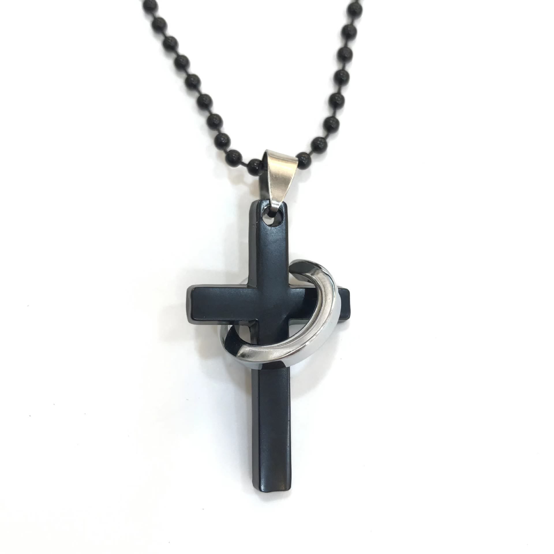 christiandiscipleshop Minimalist Style Cross Ring Black Pendant Alloy Necklace
