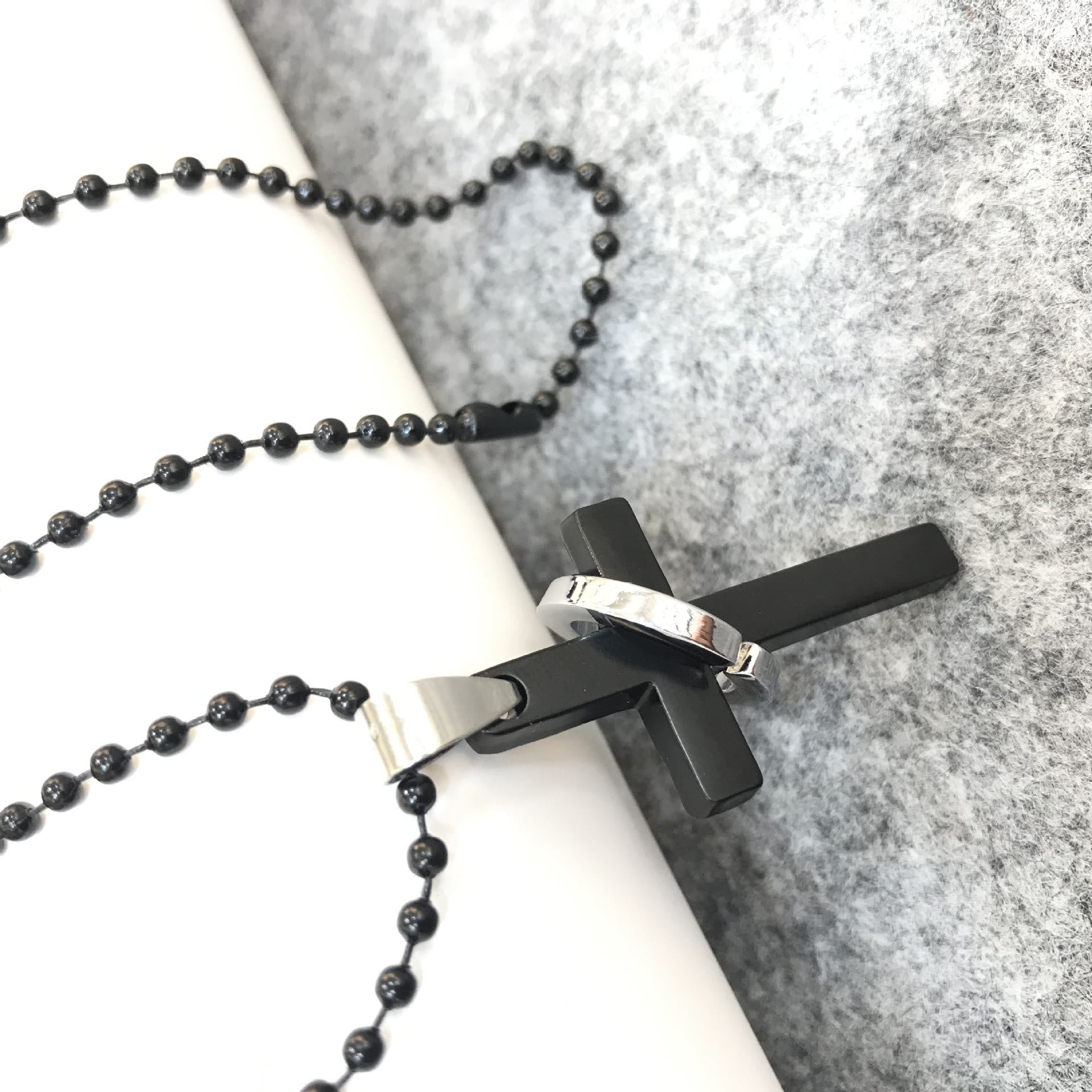 christiandiscipleshop Minimalist Style Cross Ring Black Pendant Alloy Necklace
