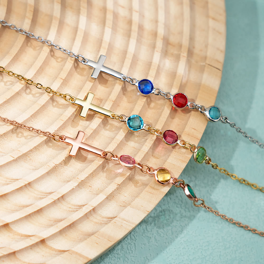 christiandiscipleshop Modern Style Birthstones Cross Chain Necklace