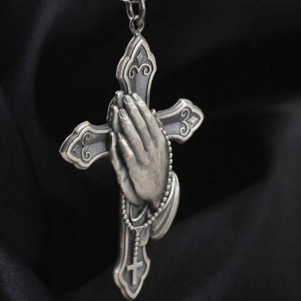 Christiandiscipleshop Classic Style Praying Hands Cross Pendant Titanium Necklace