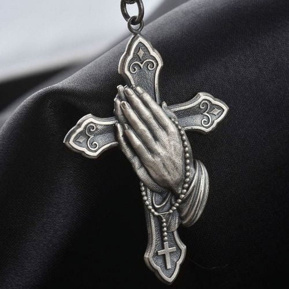 Christiandiscipleshop Classic Style Praying Hands Cross Pendant Titanium Necklace