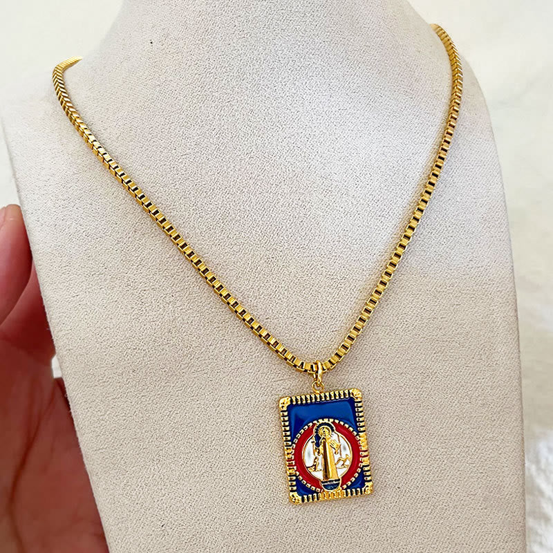 christiandiscipleshop Modern Style Colorful St. Benedict Square Medal Pendant Necklace